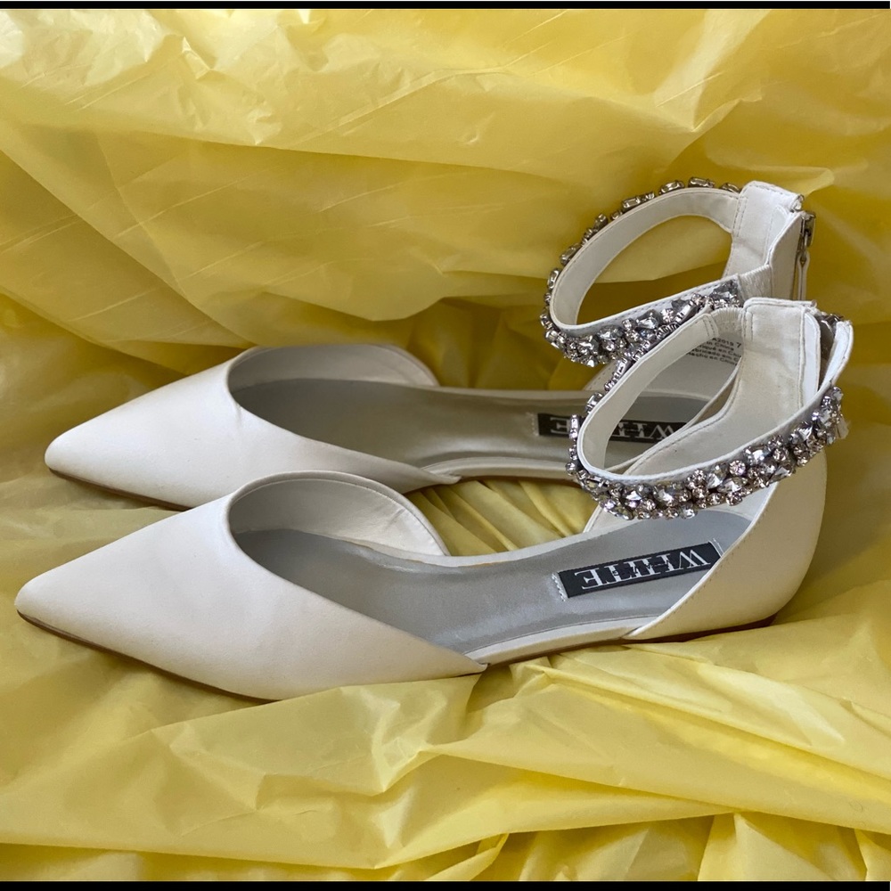 White by Vera Wang rhinestone embellished flats. Size 7.5.  Brand new in box.